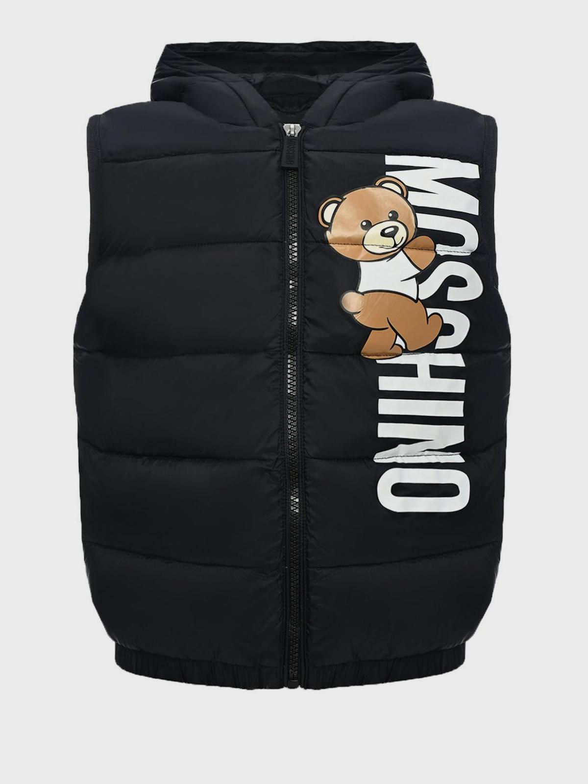 Жилет стеганый с логотипом мишкой, черный Moschino