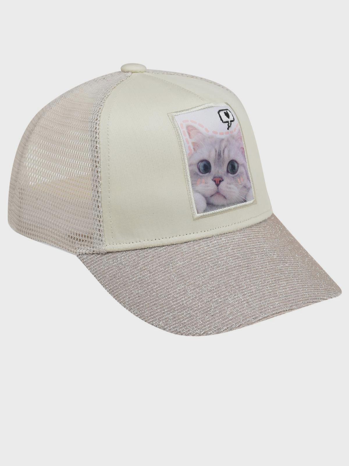 Молочно-белая кепка с принтом "котенок" Jan&amp;Sofie