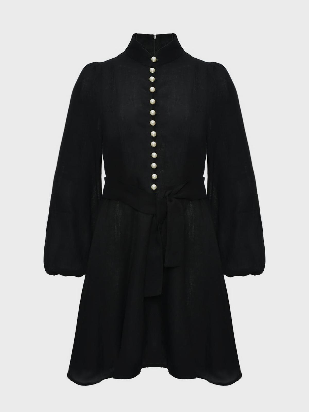 Льняное мини-платье с жемчужными пуговицами, черное Forte dei Marmi Couture