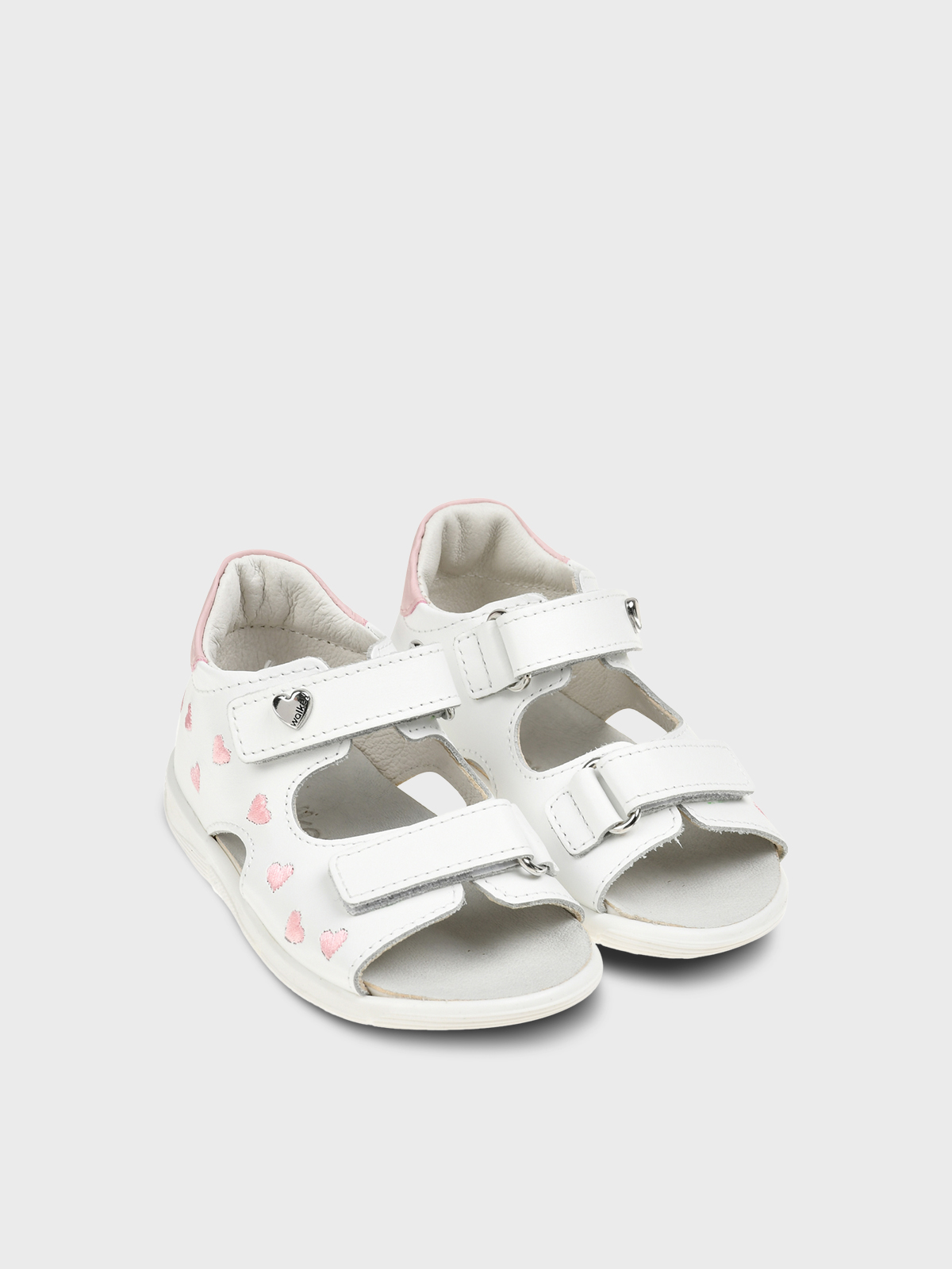 Босоножки белые с розовыми сердечками Walkey