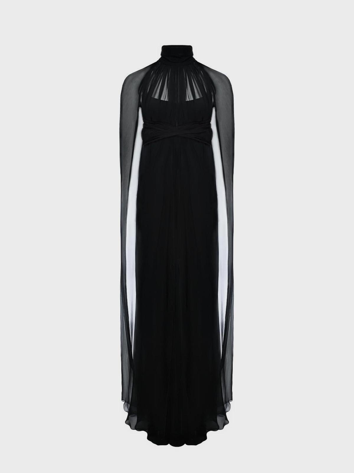 Платье макси шифоновое с воротом, черное Alberta Ferretti