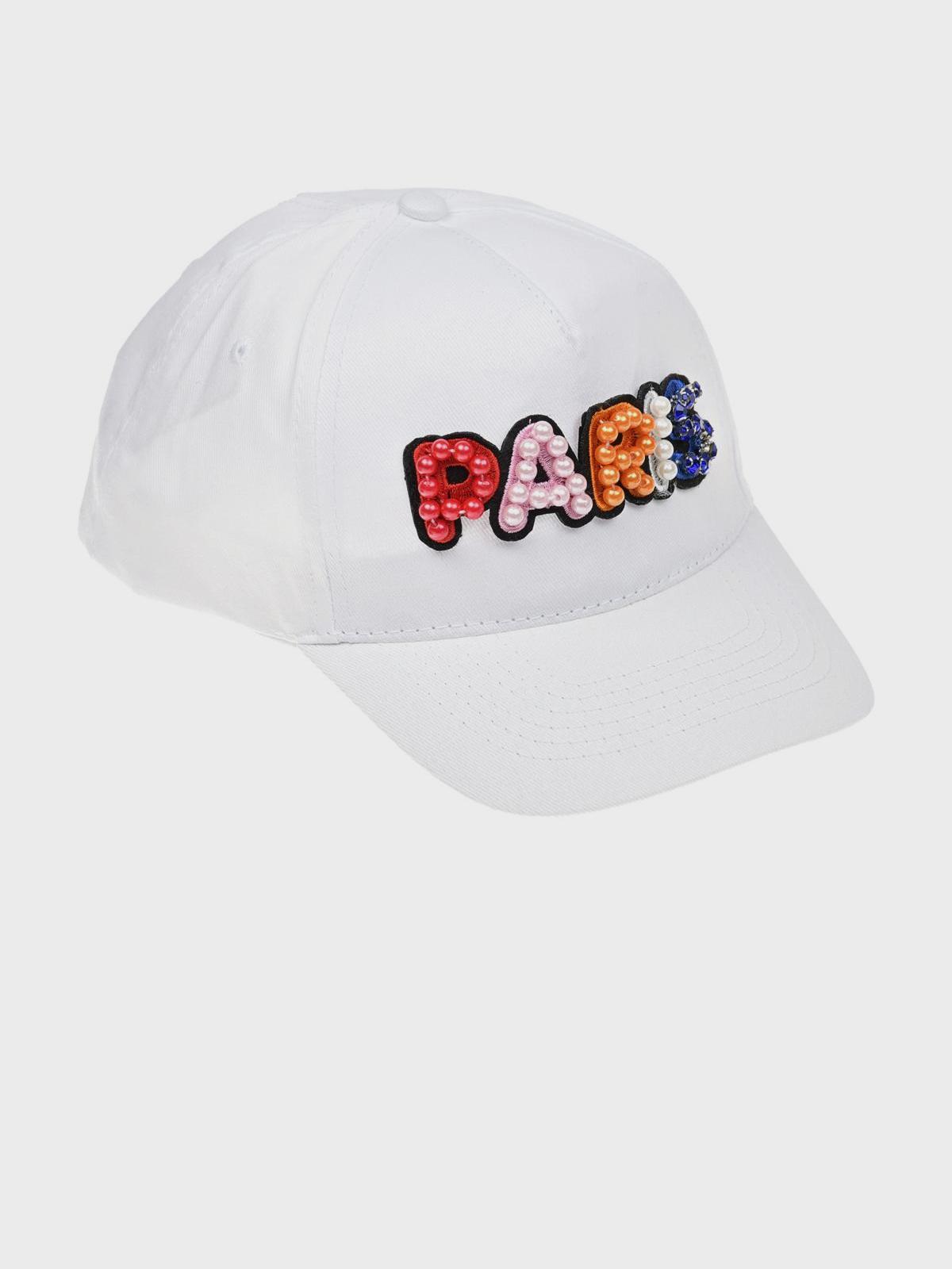 Белая кепка с надписью "PARIS" из бусин Regina