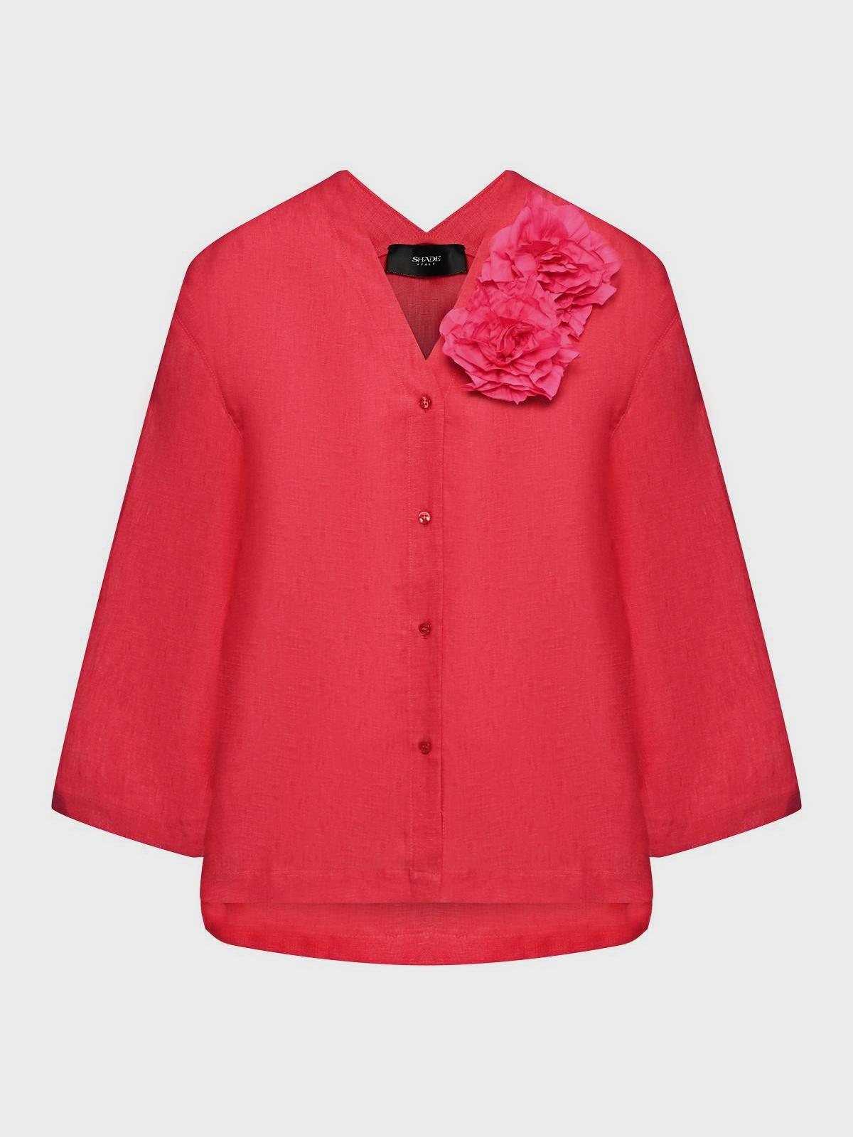 Блузка льняная широкая с розами, темно-розовая SHADE