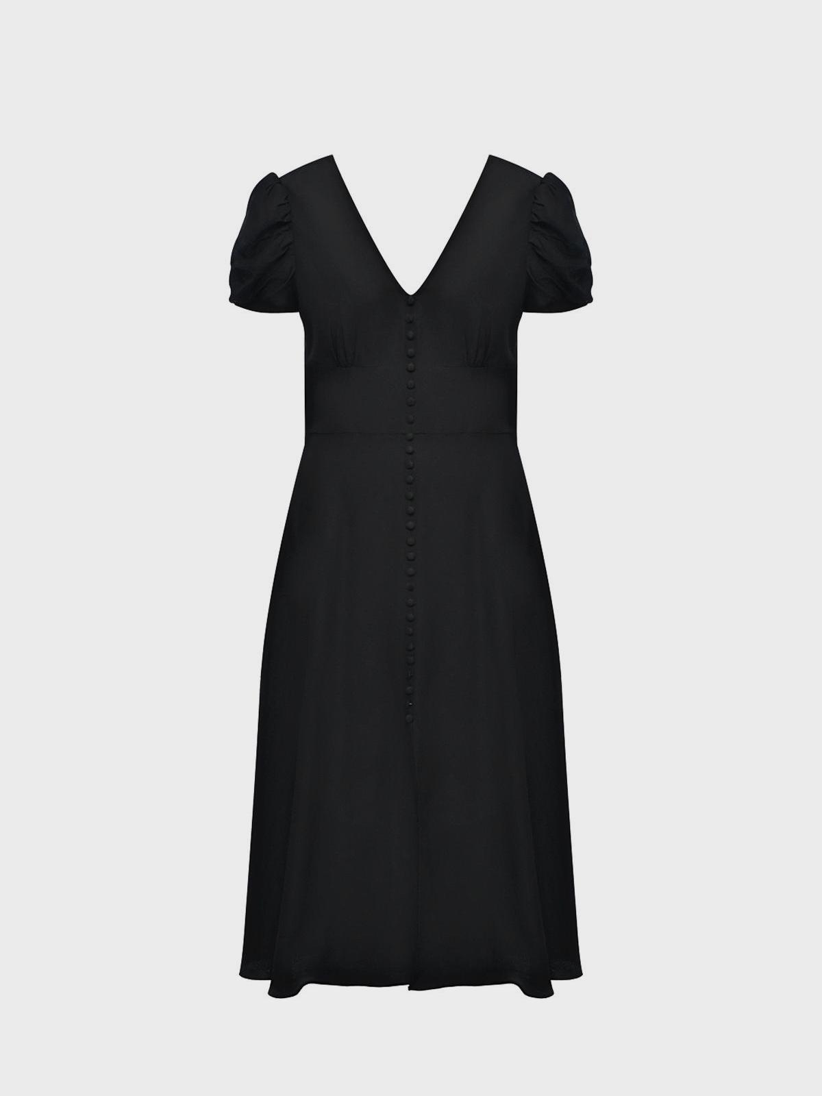 Платье миди черное MARGOT, рукав фонариком Saloni