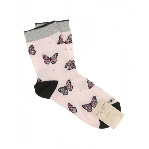 Розовые носки с принтом &quot;бабочки&quot; Story Loris | Фото 1