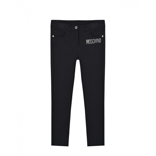Черные брюки с лого из стразов Moschino | Фото 1