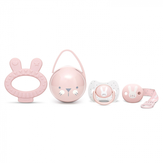 Набор подарочный Hygge Baby (пустышка, контейнер для пустышки, держатель, прорезыватель), розовый Suavinex | Фото 1