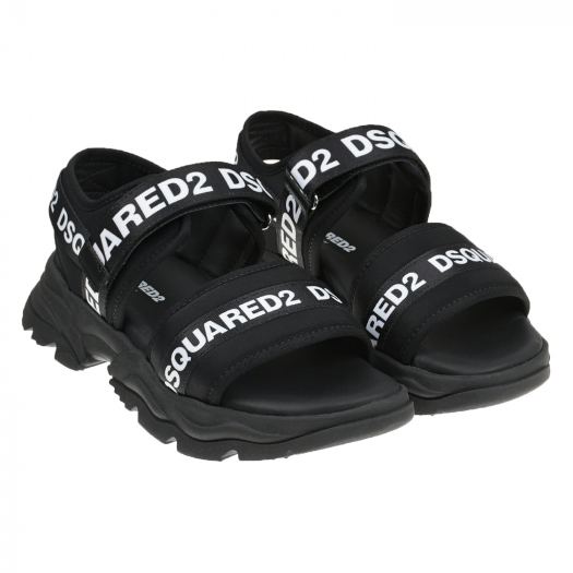 Черные сандалии с белым лого Dsquared2 | Фото 1