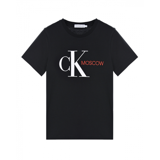 Черная футболка с надписью &quot;Moscow&quot; Calvin Klein | Фото 1