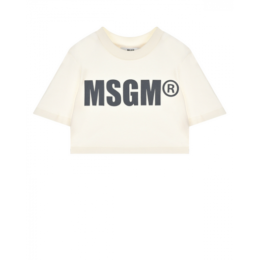 Футболка кремового цвета с черным лого MSGM | Фото 1