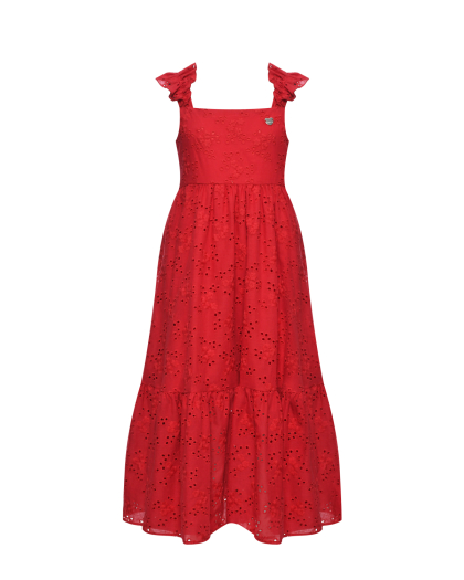 Платье с шитьем, красное Monnalisa | Фото 1