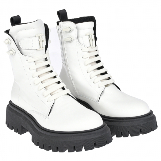 Белые кожаные ботинки с флисовой подкладкой Cesare Paciotti | Фото 1