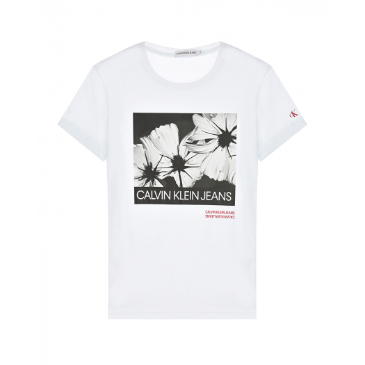 Белая футболка с цветочным фотопринтом Calvin Klein | Фото 1