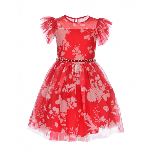 Красное платье с поясом со стразами Monnalisa | Фото 1