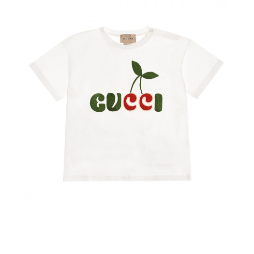 Белая футболка с логотипом &quot;вишни&quot; GUCCI | Фото 1
