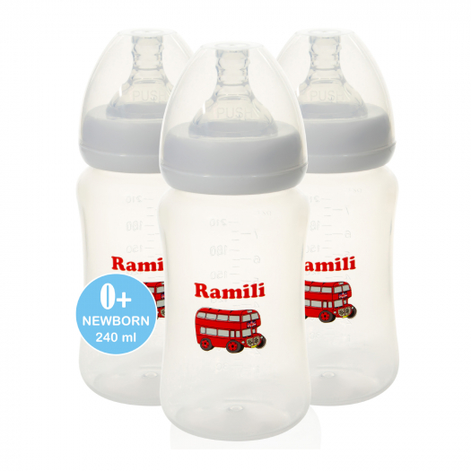 Набор из трех противоколиковых бутылочек Baby 240 мл, слабый поток Ramili | Фото 1