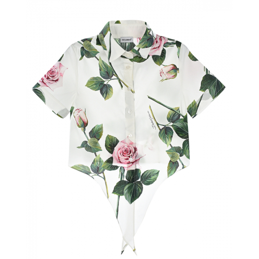 Рубашка на завязках с принтом &quot;Тропические розы&quot; Dolce&Gabbana | Фото 1