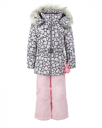 Комплект, куртка с вышивкой и розовый полукомбинезон Poivre Blanc | Фото 1