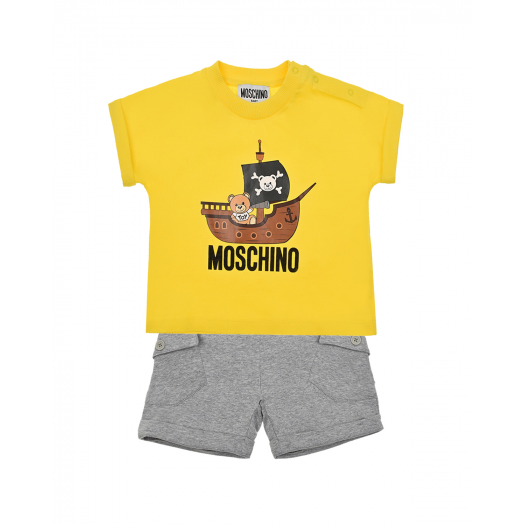 Комплект: желтая футболка + серые шорты Moschino | Фото 1