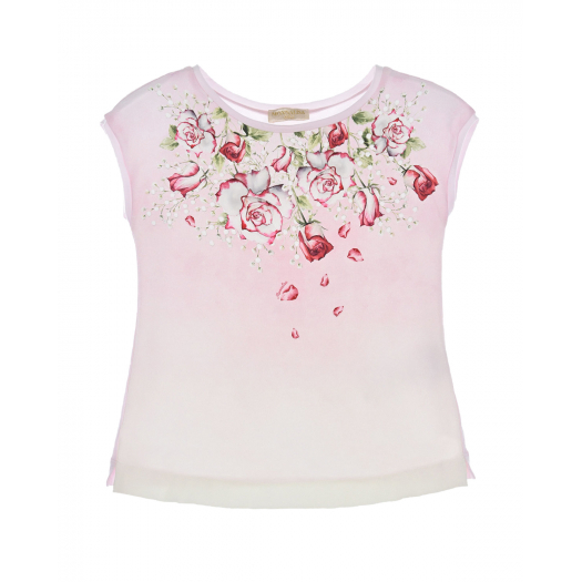 Розовая блуза с принтом &quot;розы&quot; Monnalisa | Фото 1