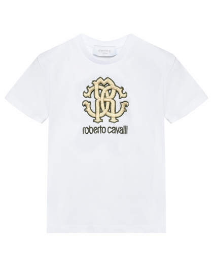 Футболка с золотым лого, белая Roberto Cavalli | Фото 1
