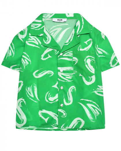 Рубашка пижамного кроя с принтом белые разводы, зеленая MSGM | Фото 1