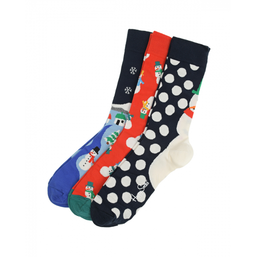 Носки с новогдним принтом, набор 3 пары Happy Socks | Фото 1