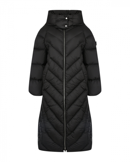 Стеганое пальто-пуховик с капюшоном, черное ADD | Фото 1