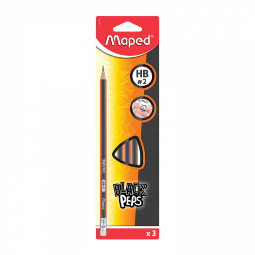 Карандаши чернографитные Black Peps, деревянные с ластиком, HB, 3 шт Maped | Фото 1