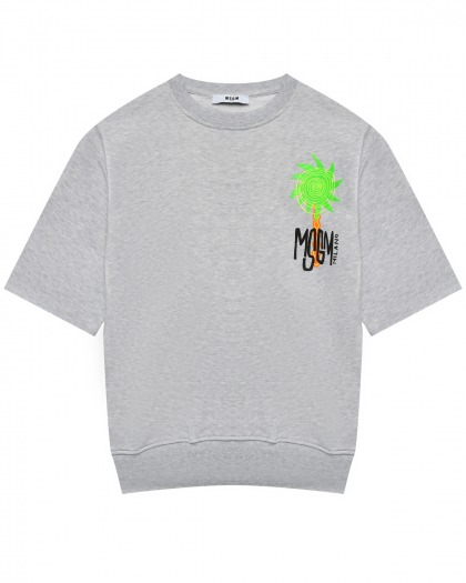 Свитшот с логотипом принт пальмы, серый MSGM | Фото 1