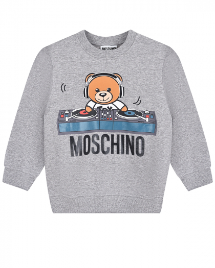 Серый свитшот с принтом &quot;Teddy Bear&quot; и логотипом Moschino | Фото 1