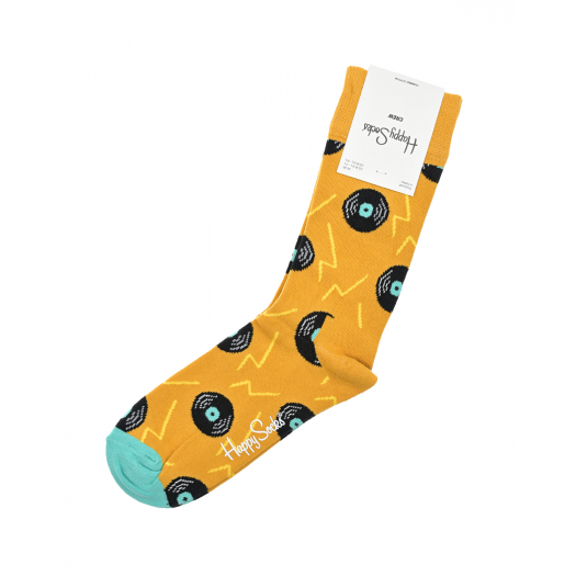 Желтые носки с декором &quot;пластинки&quot; Happy Socks | Фото 1