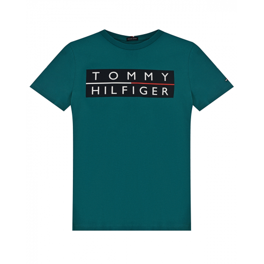 Бирюзовая футболка с логотипом Tommy Hilfiger | Фото 1