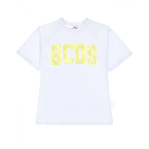 Белая футболка с желтыми стразами GCDS | Фото 1