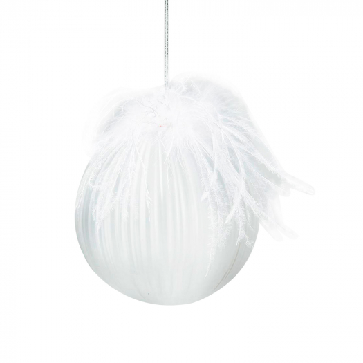 Шар белый перламутр с перьями, 10 см EDG | Фото 1