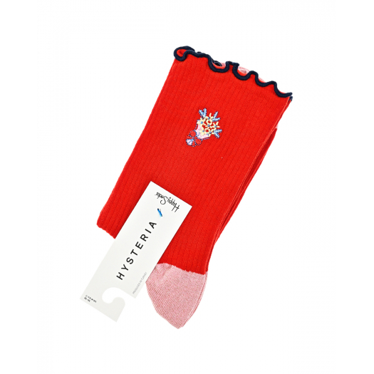 Красные носки с вышивкой &quot;Букет&quot; Happy Socks | Фото 1