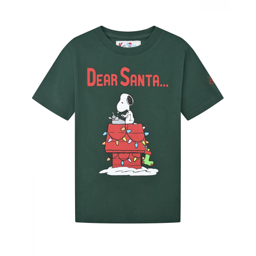 Зеленая футболка с принтом &quot;Dear Santa&quot; Saint Barth | Фото 1