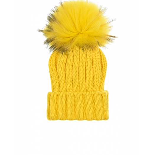 Желтая шапка с меховым помпоном Catya | Фото 1