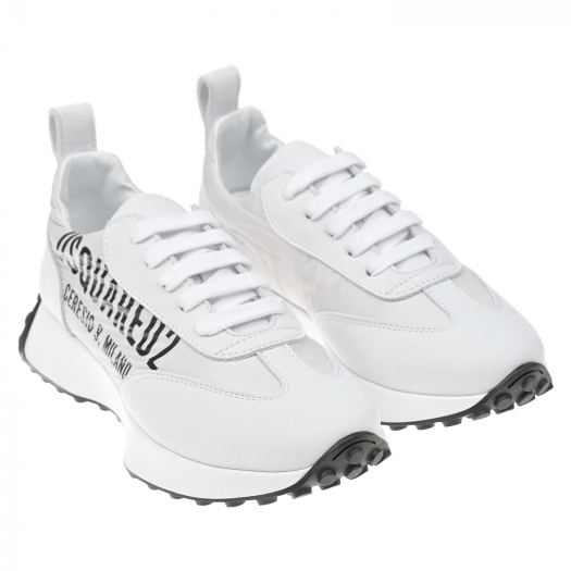 Белые кроссовки с черным лого Dsquared2 | Фото 1