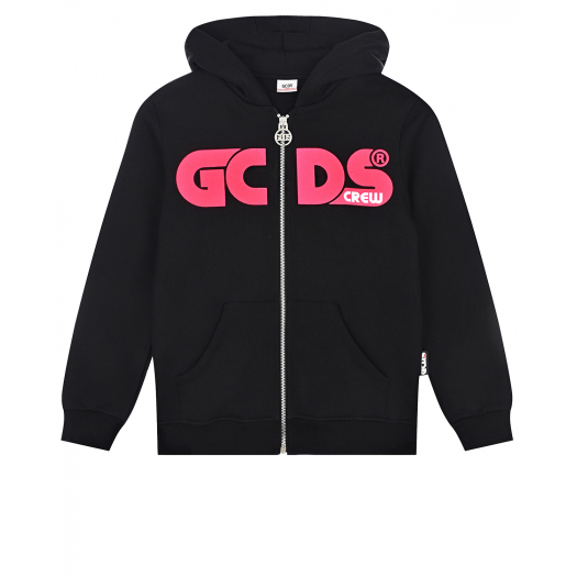 Черная спортивная куртка с логотипом цвета фуксии GCDS | Фото 1