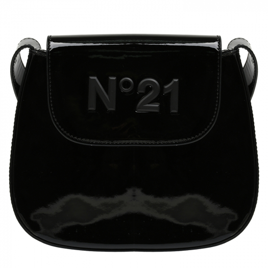 Глянцевая сумка с лого в тон, черная No. 21 | Фото 1
