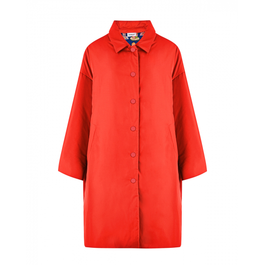 Красное двухстороннее пальто с рюшами  | Фото 1