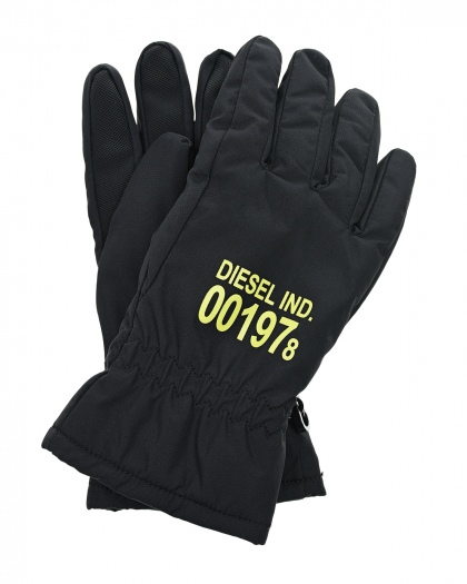 Черные перчатки с желтым логотипом Diesel | Фото 1