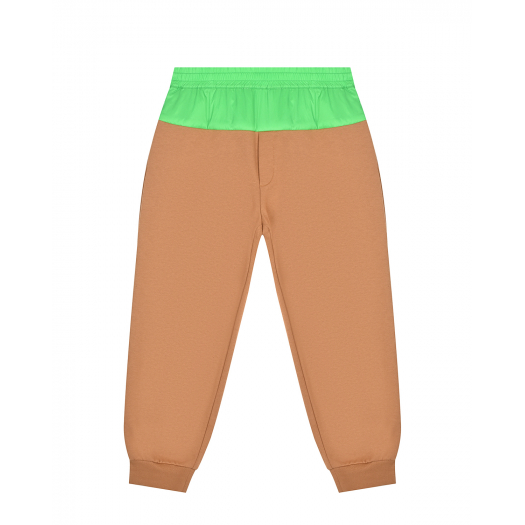Коричневые спортивные брюки с зеленой отделкой Fendi | Фото 1