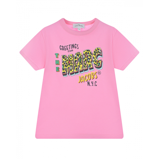 Розовая футболка с леопардовым лого  | Фото 1