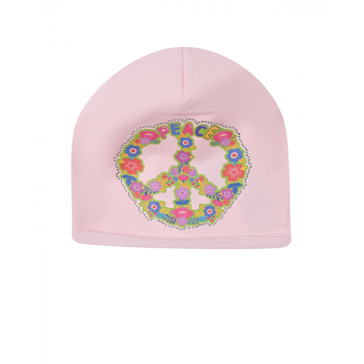 Розовая шапка с принтом &quot;Peace&quot; Catya | Фото 1