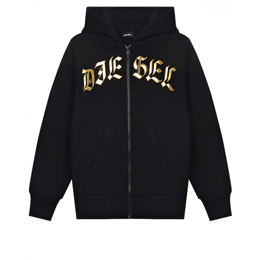 Черная спортивная куртка с золотистым логотипом Diesel | Фото 1