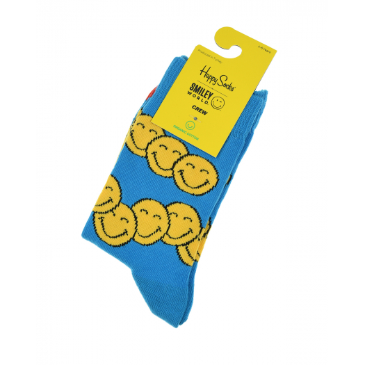 Голубые носки с принтом &quot;смайлы&quot; Happy Socks | Фото 1