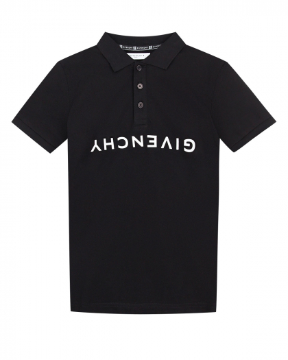Черная футболка-поло с перевернутым логотипом  | Фото 1