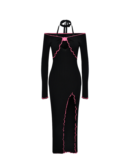Платье с розовым кантом, черное Versace Jeans Couture | Фото 1